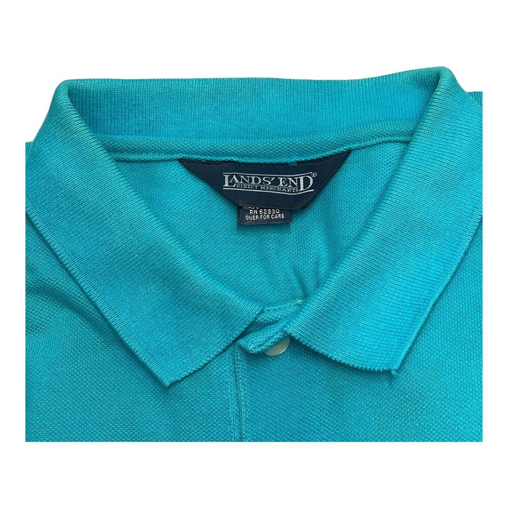 Lands’ End Polo Teal Short Sleeve Shirt Turquoise Men’s Size Medium - Picture 5 of 10